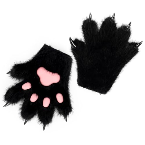 HAOAN Furry Fur Cat Wolf Fox Dog Fur Animal Paws Claws Golves Mittens Hands Costume Cosplay