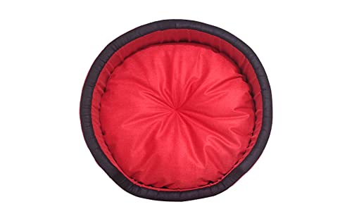 Image of Large Size Dog and Cat Bed Round Shape Export Quality Ultrasoft Micro Fiber Filling for Extra Comfert Dual Color Red-Black Machine Washable Anti Skid Base Pet Bed