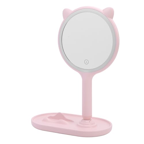 Miroir de maquillage éclairé rose nomade avec éclairage LED réglable