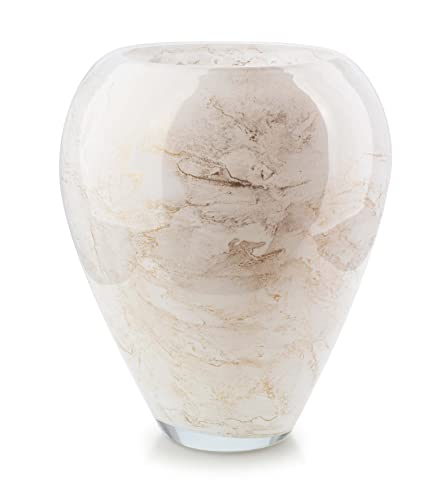 Terroso - Vase - Verre Blanc soufflé à la Bouche - Aspect Luxueux, élégant et stylé - 33 cm de Haut - Aspect marbre - Vase à Fleurs