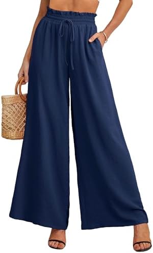 Heymoments Women's Wide Leg Lounge Pants Lightweight High Waisted Adjustable Tie Knot Loose Trousers with Pockets