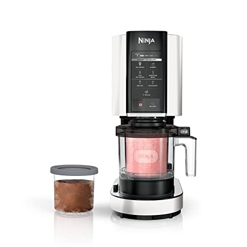 Ninja NC301 CREAMi Ice Cream Maker, for Gelato, Mix-ins, Milkshakes, Sorbet, Smoothie Bowls & More, 7 One-Touch Programs, with (2) Pint Containers & Lids, Compact Size, Perfect for Kids, White