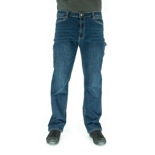 Iron & Haft Men's Journeyman Relaxed/Straight Fit Work Jeans, 12 Pocket Stretch Denim Tactical Jeans, Vintage/Medium Wash