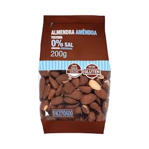 "Almendra tostada Hacendado 0% sal añadida con piel Paquete 200 g Pack 2"