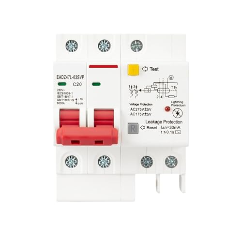 2P 230V SPD Residual Current Circuit Breaker with Overload Overvoltage RCBO RCCB 1Pcs(6A)