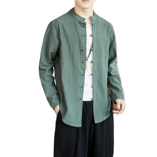 Chemise en lin homme col montant manches longues rétro unie