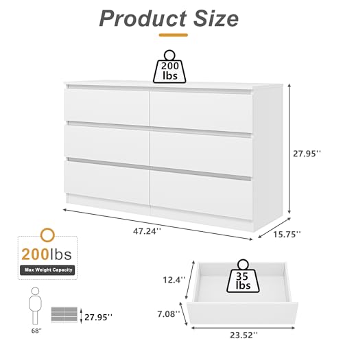 Spaco White Dresser For Bedroom,6 Drawer Dresser,Chest Of Drawers & Dresser,Wood Dresser,Dresser Bedroom Furniture,Wide Tv Stand Dresser For Nursery,Kid'S Room thumb #2