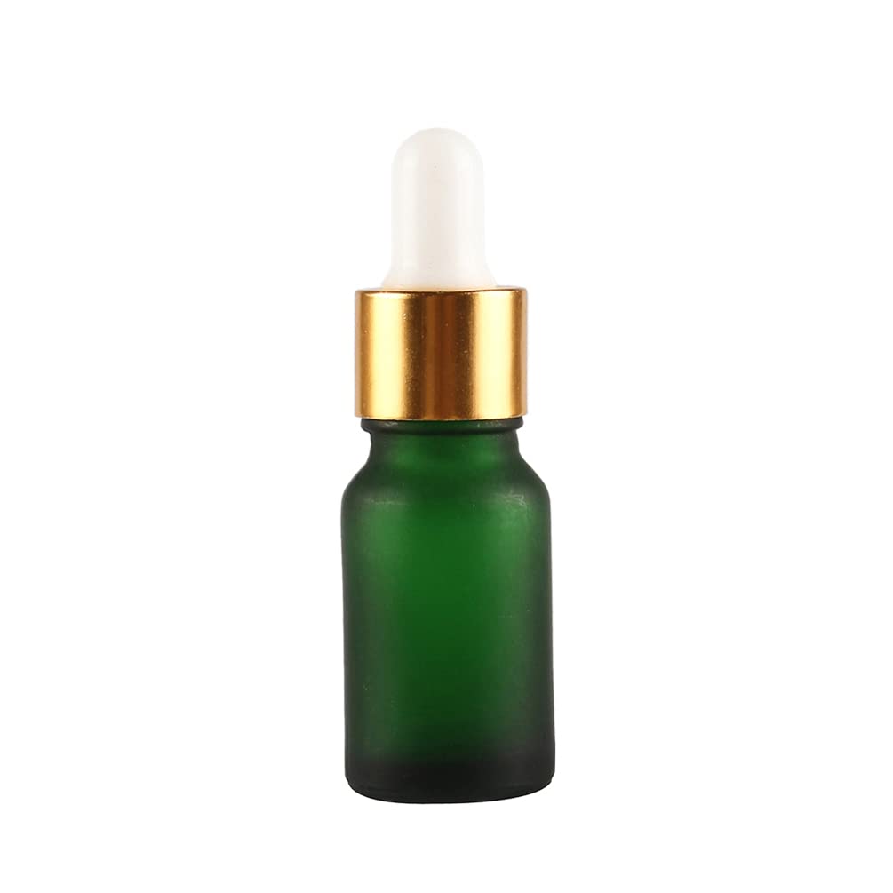 24 Pieza 10ml Verde mate Botellas de Cristal con Pipeta, 10 ml Frasco Cuentagotas Cristal con Tapón de Rosca Oro, Botella de Vidrio con Cuentagotas para Aceite Esencial Aromaterapia