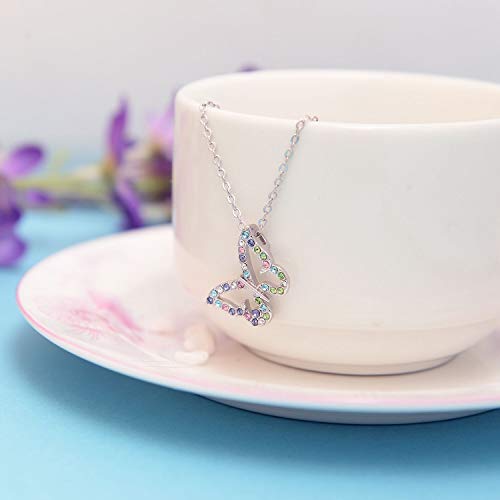 Kiokioa Cute Silver Butterfly Pendant Necklace Multi-color Crystal Charm Christmas Birthday Gifts3
