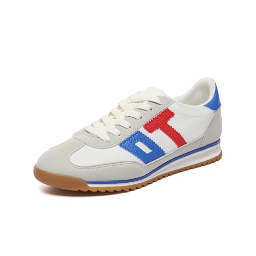 Bernal Women's Fashion Sneakers Non-Slip Lace-Up Walking Shoes Fabric Suede Patchwork Running Tennis Shoes Comfortable Breathable Workout School Gym Sports