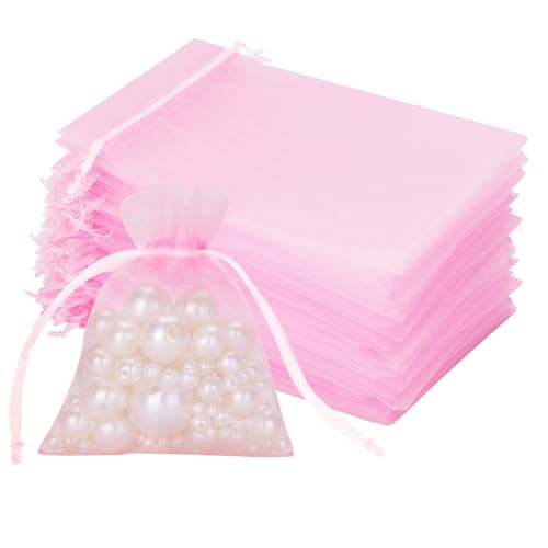 Image of joycraft 50Pcs Pink Organza Chiffon Gift Bags, 2.7x3.5 Inch, Valentine's Day, Solid Pattern
