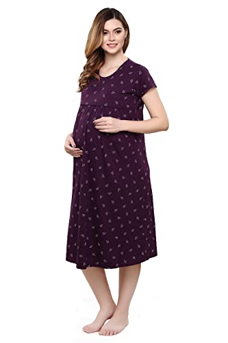 Image of TIGYWIGY Women's Cotton Printed Knee Length Maternity /Feeding /Nursing Nighty