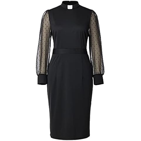 BPURB Catholic Church Ministers Clergy Dress for Women Lantern Sleeve Loose Slim Fit Cocktail Party Pencil Dresses Black Cover