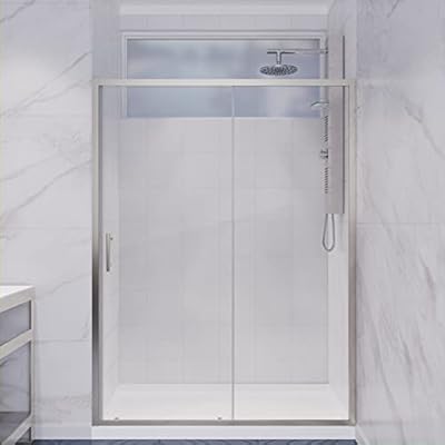 ANZZI 72 x 48 inch Framed Shower Door in Brushed Nickel | Halberd Water Repellent Glass Shower Door with Seal Strip Parts | Easy Glide Rollers Sliding Shower Door | SD-AZ052-01BN