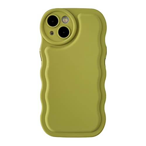 Caseative Solid Color Curly Wave Frame Soft Compatible With Iphone Case (Yellow,Iphone 12) #TOP15
