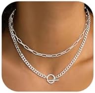 Gold Layered Necklaces for Women 14K Dainty Chain Trendy Paperclip Toggle Clasp Chunky Jewelry Minimalist Everyday Necklace Non Tarnish Fashion Accessories