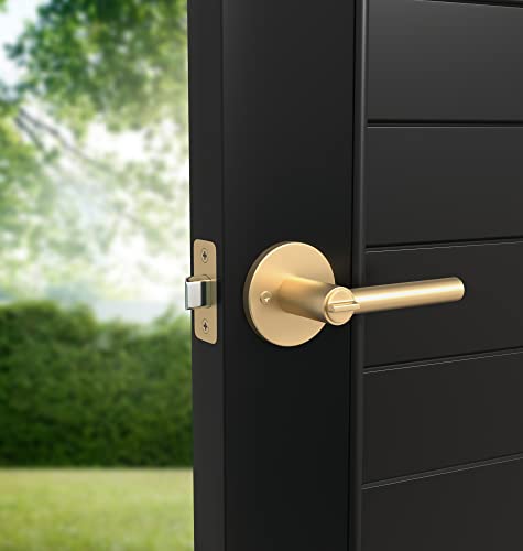 Mega Handles Entrance Handle I Entry Lever Door Handle - Heavy Duty Square Locking Lever Set For Left Or Right-Handed Doors - Interior/Exterior Door Levers - Satin Brass #TOP3