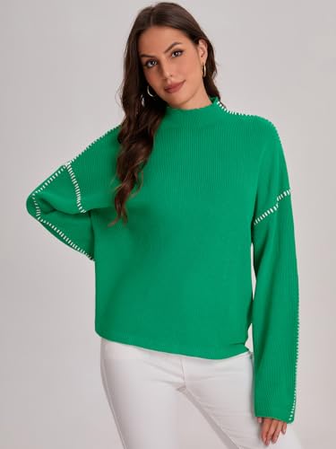 Image of Bloggerlove Womens Oversized Sweaters Long Sleeve Mock Neck Color Block Chunky Knit Casual Pullover Sweater Fall Tops 2024