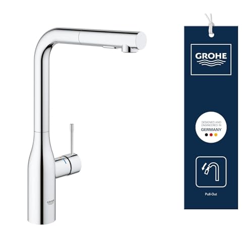 GROHE Essence Mitigeur Robinet pour Evier de Cuisine (Bec Haut, Zone de rotation 360°, Mousseur Extractible), Chrome, 30270000