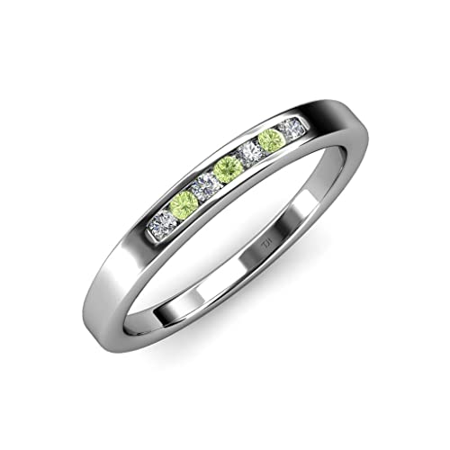 Peridot & Diamond 1/4 ctw 7 Stone Channel Set Wedding Band 14K White Gold