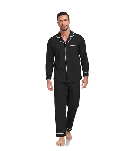 CF Men's Pajama Sets 100% Cotton Pajamas for Men Lightweight Long Sleeve Sleepwear Button Down Pj Set Loungewear with Pockets2
