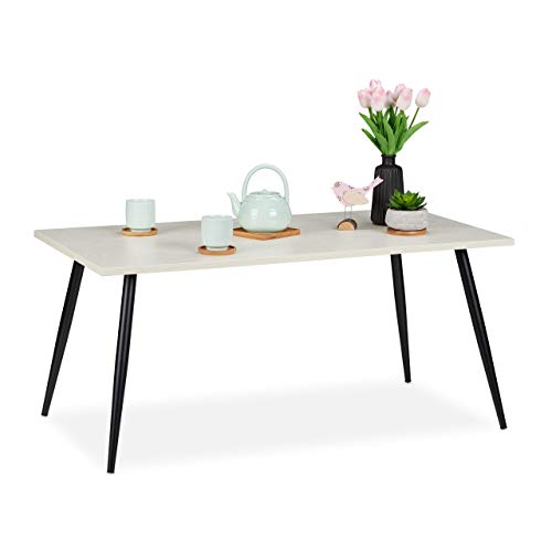 Relaxdays Mesa Centro Salón, Diseño Vintage, Rectangular, Tablero de Partículas y Metal, 45 x 100 x 55 cm, Blanco