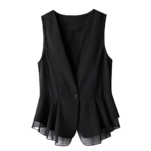 YM YOUMU Women Ruffle Hem Sleeveless Blazer Jacket Vest Formal Business Work Office Suit Tops