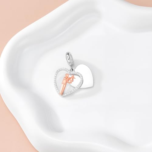 Image of PROESS Father Mother Daughter Charm fit Charms Bracelet Sterling Silver Charms for Bracelets Birthday Valentines Day Gifts for Daughter Mother Lover