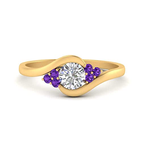 Image of 55Carat 18K Yellow Gold Plated Simulated Diamond Amethyst Round Cut Swirl Cluster Engagement Ring for Women, Wedding Anniversary Promise Fashion Jewelry Gifts, US Size 4-12.