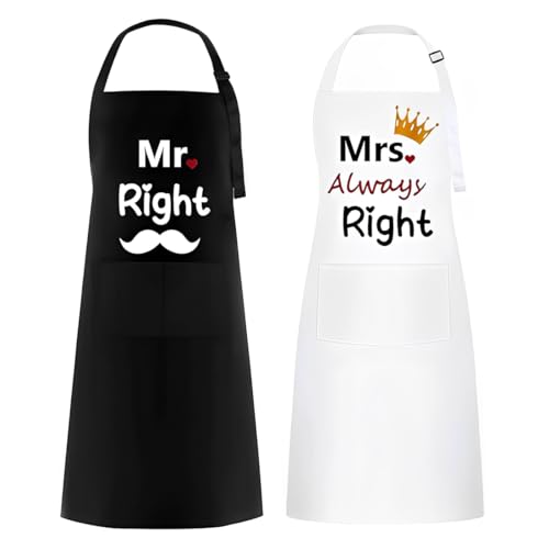 NJCXOLA aventais de cozinha Mr. & Mrs, avental Mr and Mrs, avental de cozinha para casais, presentes de casamento para recém-casados, Multicolor-3