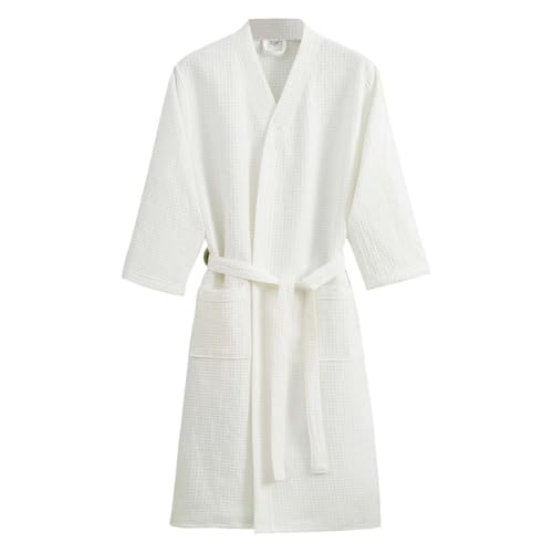 Bata de baño de punto gofre para hombres y mujeres, bata ligera y absorbente con cinturón de amarre y bolsillos, bata transpirable de secado rápido para el hogar, spa, sauna, hotel, viajes, suave