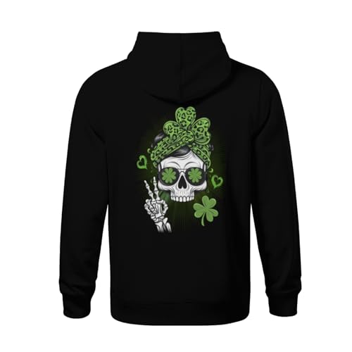 Kids Retro St Patrick's Day Skull Girl Funny Boys Girls Lightweight Kangaroo Pocket Fleece Hoodies3