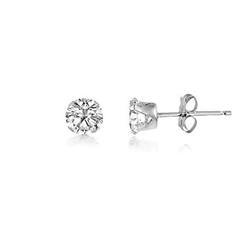 Image of 4MM Classic Brilliant Round Cut Cubic Zirconia (CZ) Sterling Silver Solitaire Stud Earrings/Ear Studs for Women Ladies Girls - Birthstone Earrings - CLEAR/WHITE. 4-WHTE