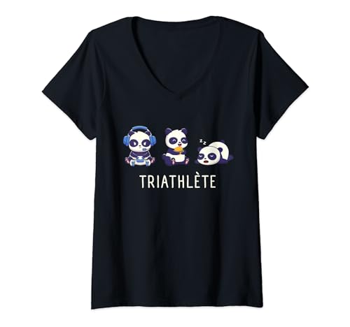 Femme Triathlete Gaming Panda Humour Gamer Triathlon Jeux Video T-Shirt avec Col en V