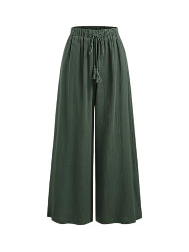 CIDER Women's High Waisted Wide Leg Pants with Pockets Drawstring Palazzo Business Casual Dress Pants Loose Trousers