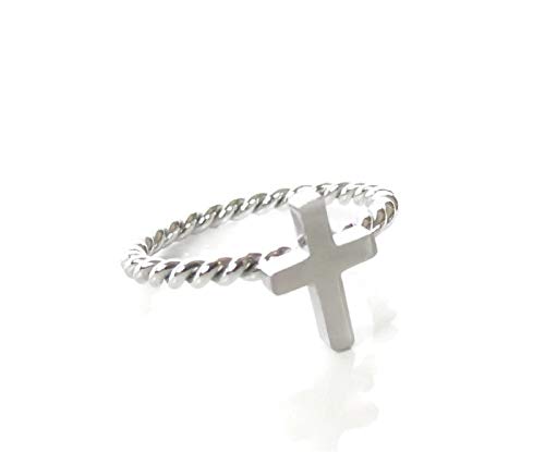 Generic Stackable Cross Ring- Silver Stainless Steel Stacking Rings-Mothers Ring- Gift For Mom-Rope Ring-Gift For Wife- Religious Jewelry cover