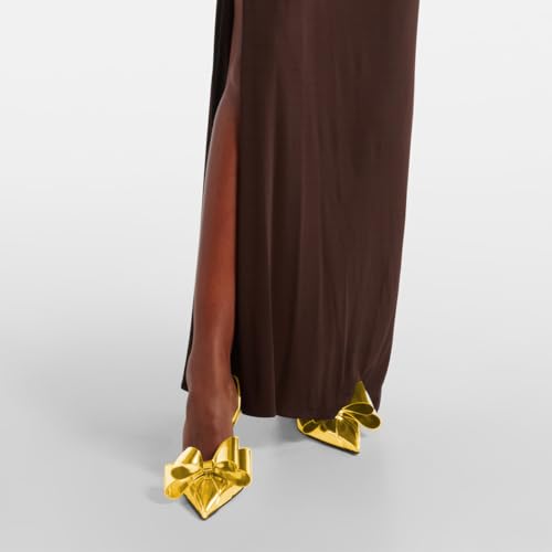 FOWT Women Bow Pointed Toe Pumps Kitten Mid Heel Slingbacks Slip on Elegant Evening Prom Shoes Size 4-16 US2