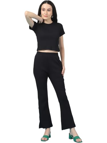 Image of Rigo Cotton Solid Co-ord Set for Women | Round Neck, Slim Fit Tracksuit Co-ords Set for Women | Two Piece Co ord Set | Casual Wear, Beach Wear, Vacation Wear Outfit for Women