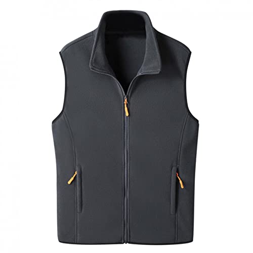 Gilet pour homme HJHGJ en polaire sans manches de couleur unie avec col rabattable et poches pour l'automne et l'hiver Grande taille Multicolore, gris, L Cover