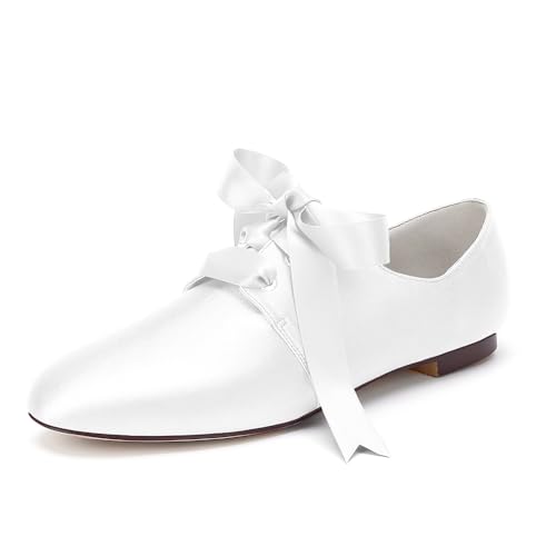 Brand Women's Satin Lace Flats w/Adjustable Bow - Comfortable Rubber Sole