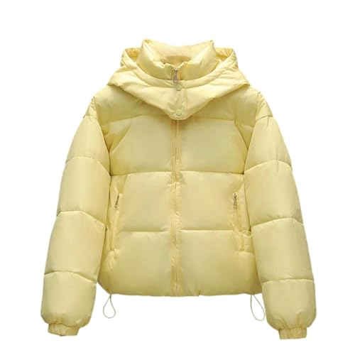 Abrigo corto de invierno de algodón para mujer, parka con capucha, chaqueta gruesa y cálida de algodón, ropa de abrigo informal, amarillo, S