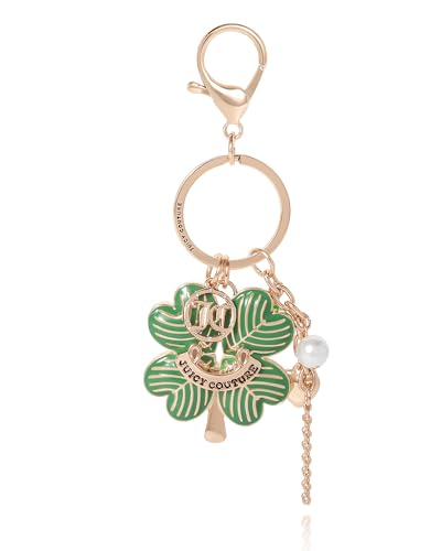 Juicy Couture Lucky Clover Keychains for Women, Cute Keychain with Logo Charm and Faux Pearl Accent