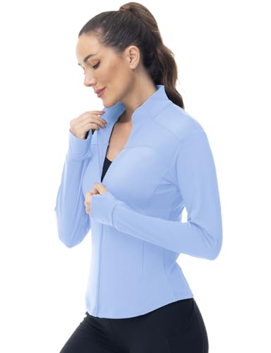 Image of Gopune Women's Workout Athletic Jacket Lightweight Zip Up Yoga Slim Fit Tops with Pockets