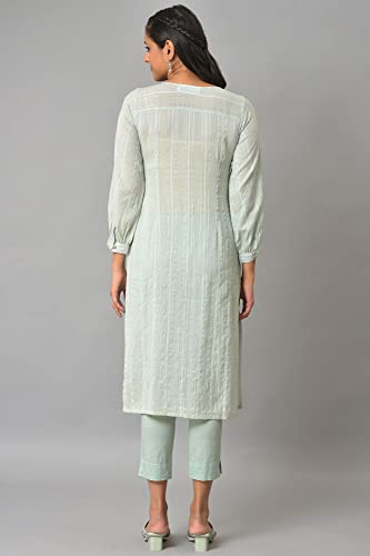 Image of Aurelia Women's Cotton Regular Fit Leno Stripe Regular Kurta