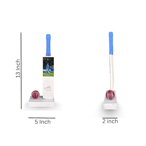 Image of Wood Decorative Cricket Miniature Set Virat kohli Autograph Printed (Not Original), Autographed Mini Bat with Display Stand and Ball, Sports Memorabilia Showpiece