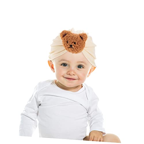 Angoily Newborn Cotton Hat with Bear Decor Warm Beanie for Boys Soft Comfortable Cotton for Indoor Outdoor Use Design Beige3