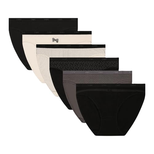 Dim Damen Höschen 6er Pack | Les Pockets Coton Stretch | Bequeme Slips aus Baumwolle & Elastan | Mehrfarbig | Alltagsstil Lot Schwarz Logo/Lot Schwarze Schleife M