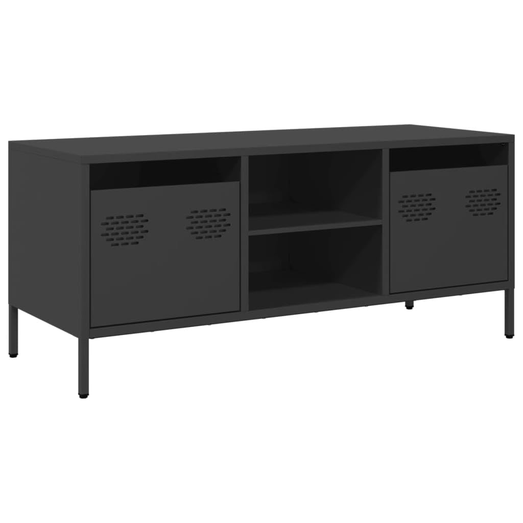TV Lowboard Schwarz 101,5x39x43,5 cm aus kaltgewalztem Stahl, 2 Fächer 2 Schubladen, Industrie-Stil TV-Schrank mit verstellbaren Füßen für Wohnzimmer Schlafzimmer