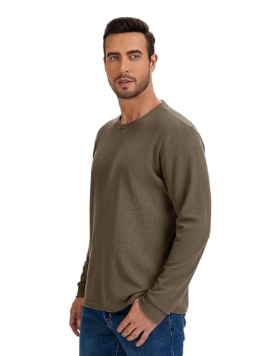 3 Pack Mens Waffle Shirts Long Sleeve Shirt Regular Fit Casual T-Shirt Crewneck Lightweight Pullover Top4