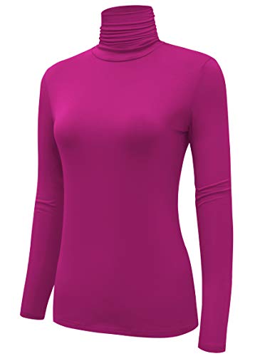 Image of AUHEGN Women's Long Sleeve Short Sleeve Lightweight Turtleneck Top Slim Fit Pullover T-Shirt (S-XXL)